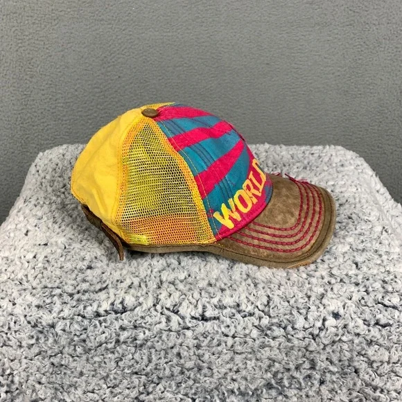 Vintage True Religion Trucker Cap OSFM World Tour Embroidered Mesh Leather Y2k